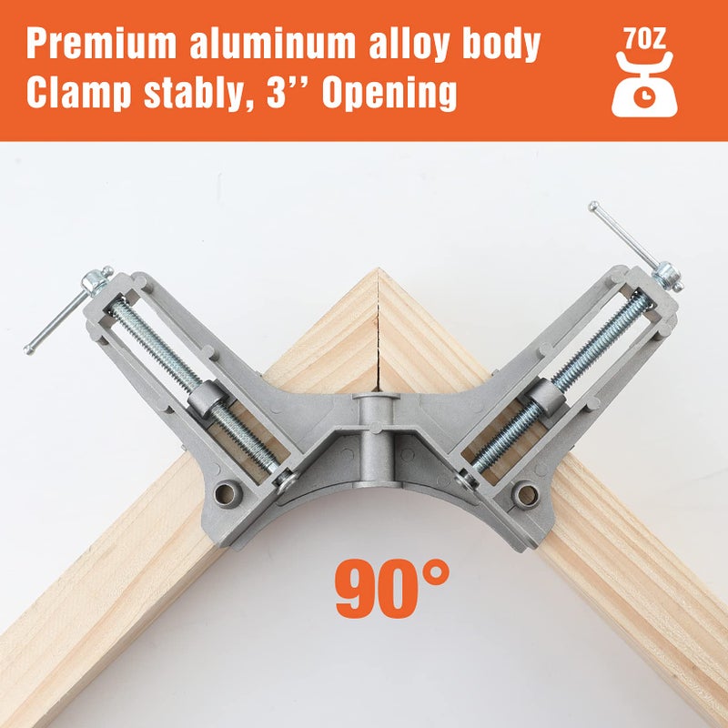 PONY 2-Piece 90 Degree Corner Clamp Set, Featured with 3"" Maximum Opening, 200 lbs Clamping Force & 1/2"" Clamping Height, Aluminum Alloy Body, Adjustable Right Angle Clamps for Multiple Projects - Image 2